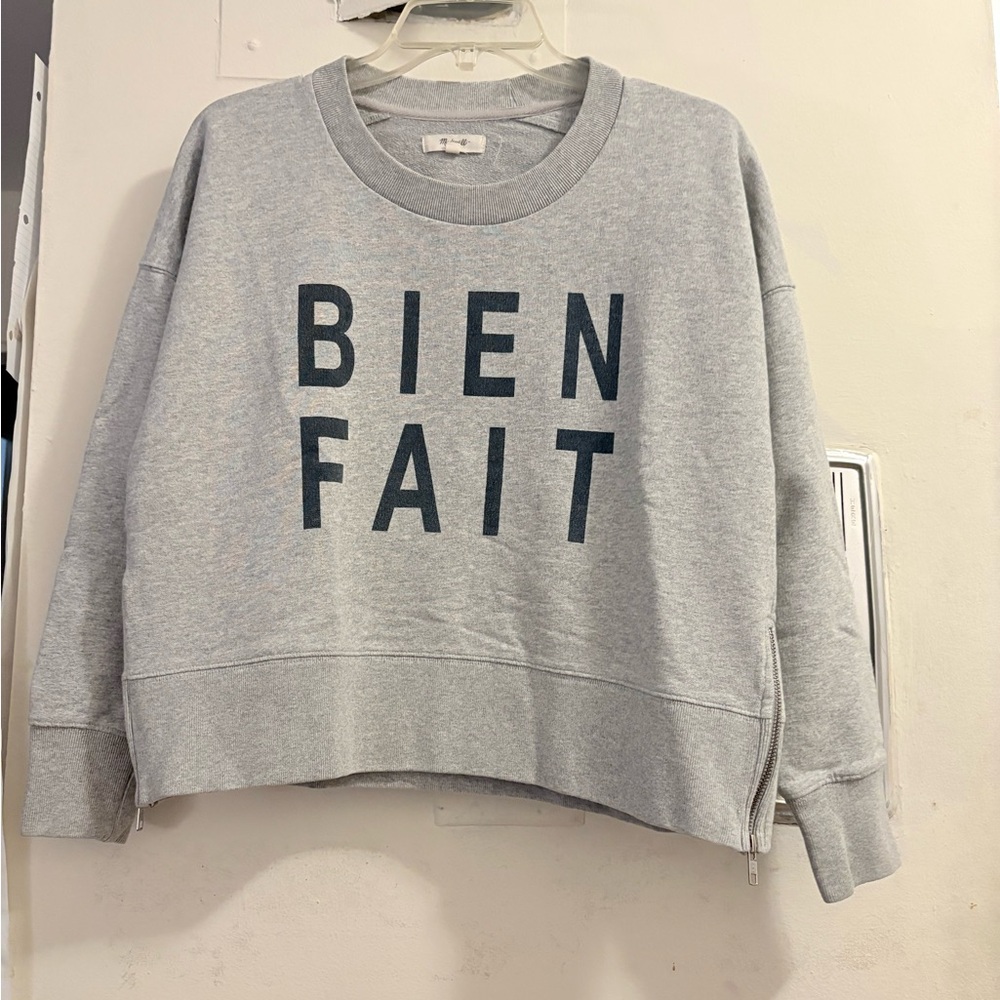 Madewell "Bien Fait" grey sweatshirt featuring side zippers size Small